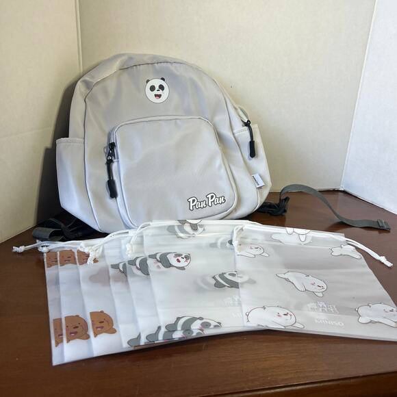 Miniso Cartoon Network We Bare Bears Collection 5.0 Backpack Gray Panda Pan Pan - Picture 1 of 10